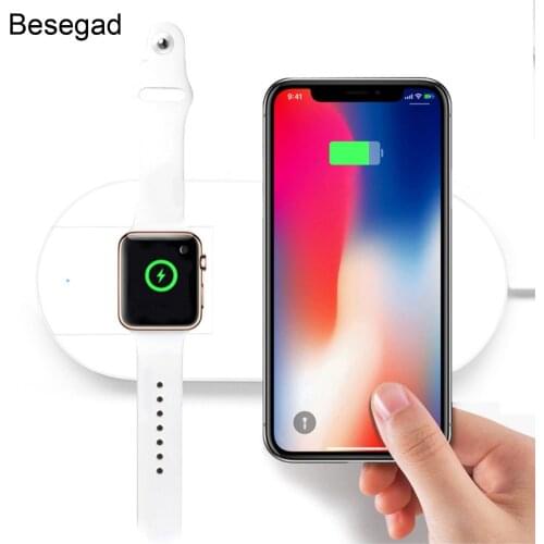 Besegad 2 in 1 Fast Wireless Charging Pad Stand Station Holder For Apple Watch Series 1 2 3 4 iPhone 8 X 10 7 6S Galaxy S8 Plus