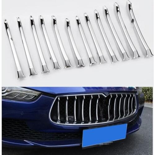 Car Front Grill Decor Bright Strip Silver ABS Chrome Exterior Grille Cover Trim for Maserati Ghibli 2014-2017 Sedan