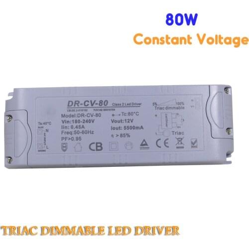 80W (12V/24V/48V) constant Voltage TRIAC dimmable led driver dimming power supply lighting transformers converter power source
