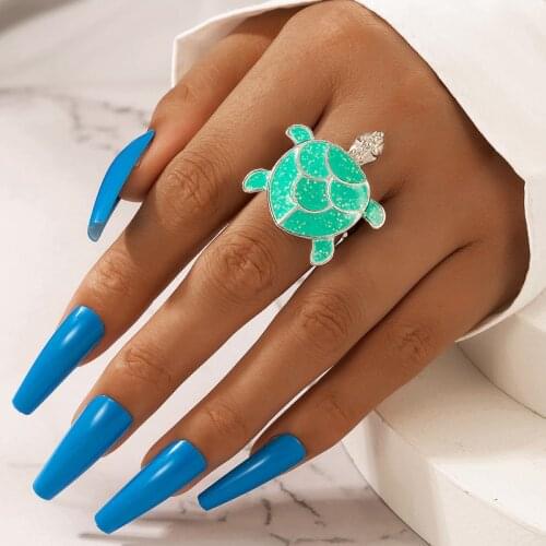 Docona Lovely Tortoise Knuckle Finger Rings for Women Colorful Turtle Shell Alloy Metal Ccean Animal Jewelry Accessories 19698