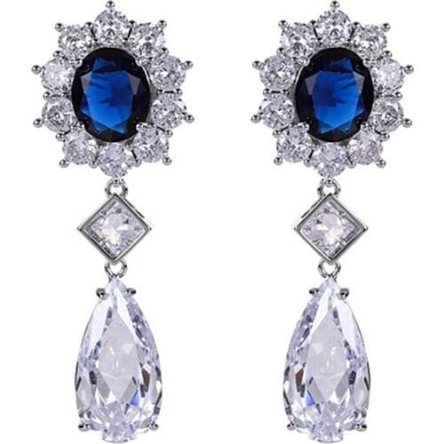 Luxury Gemstone Crystal Dangle For Female Sweet Romantic Wedding Jewelry Shinning Cubic Zirconia Water Drop Earrings