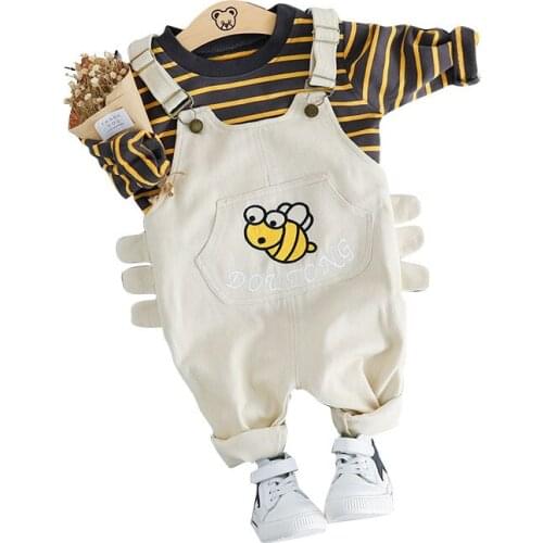 Spring Autumn Toddler Infant Clothes Baby Boys Girls Clothing Stripe T Shirt Strap Pants 2Pcs/sets Kids Children casual Costume