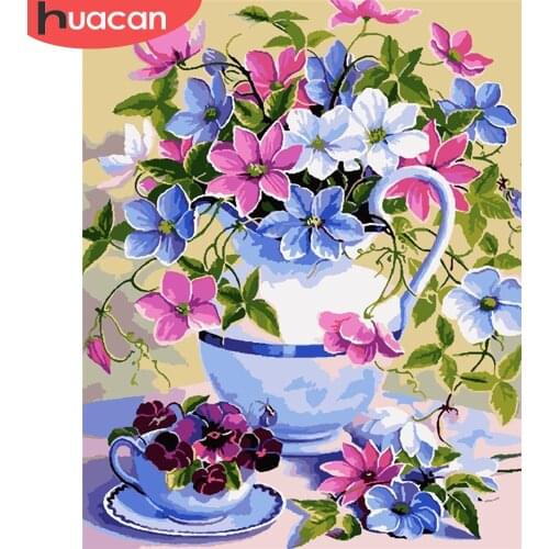 HUACAN Paint By Number Flowers DIY Pictures By Numbers Kits Hand Painted Painting Art Drawing On Canvas Gift Home Decoration