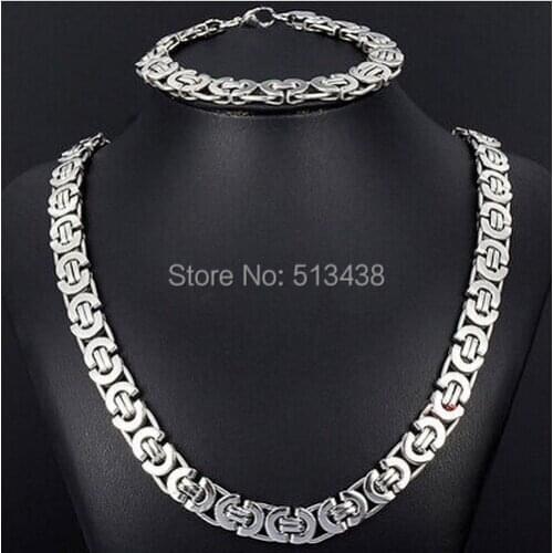 Wholesale Price Stainless Steel Byzantine Chain Necklace & Bracelet Set Mens Jewelry 8mm
