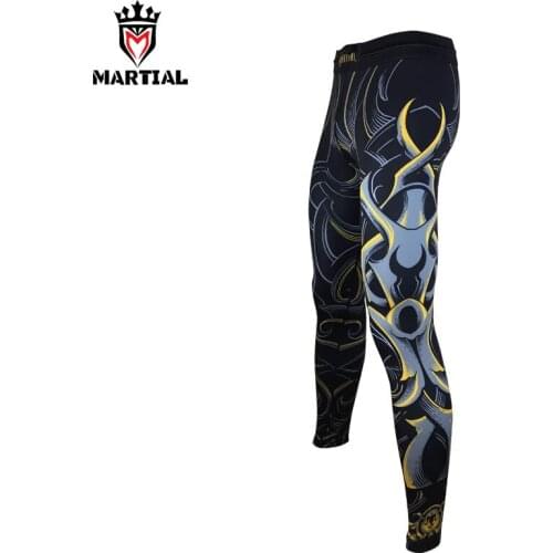 Martial : Aries printed boxing trunk bjj spats mma clothing yoga compression pants men sport trousers sports tights