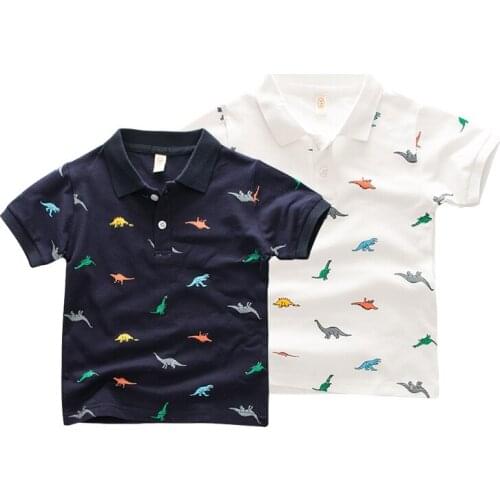 Summer Children Boys Clothing Tops Kids Lapel T-shirt Cartoon Dinosaur Print Short-sleeved Polo T-shirt 2-7Y