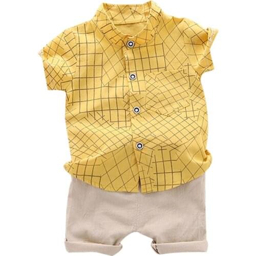 Toddler Baby Boy Summer Plaid T Shirt Clothing Suit Fashion Cartoon Print Set Children Infant Boys Clothes Set