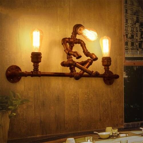 Loft Industrial Iron Pipe Robot Wall Lamps Living Room Cafe Shop Bar Restaurant Study Sconce Wall Lights Retro Art Deco Fixtures