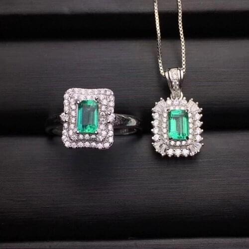 Fashion square grace Natural green emerald necklace Bracelets Natural Gemstone Jewelry Set 925 Silver Women party gift jewelry