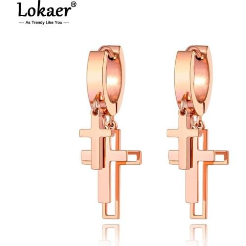 Lokaer Trendy Titanium Stainless Steel Cross Bohemia Party Earrings For Women Girls Original Design Hoop Earrings Jewelry E20306