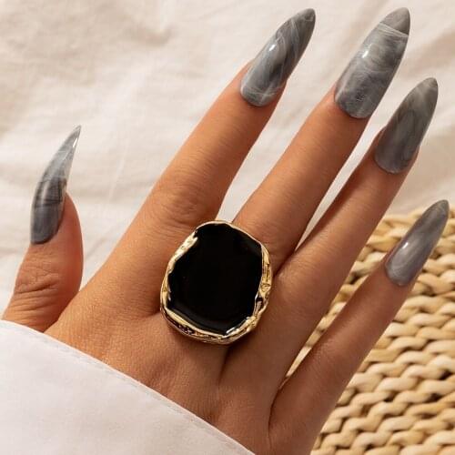 Fashion punk gold color irregular ring set personality retro black geometric alloy womens jewelry