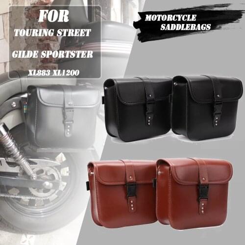Moto Pu Leather SaddleBags Saddle bag Side Tool Bag Luggage Black Brown For Touring Street Gilde Sportster XL883 XL1200 XL 883