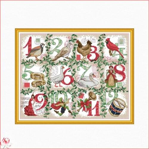 Christmas 12th Printed Cross Stitch Kit 14ct 11ct Printed Fabric Embroidery Kit DIY Handmade Needlework Home Deco Christmas Gift