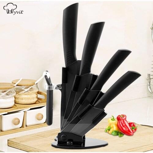 Ceramic Knives Accessories set for Kitchen with Holder & Peeler 3" Paring 4" Utility 5" Slicing 6" chef Knife Black Blade