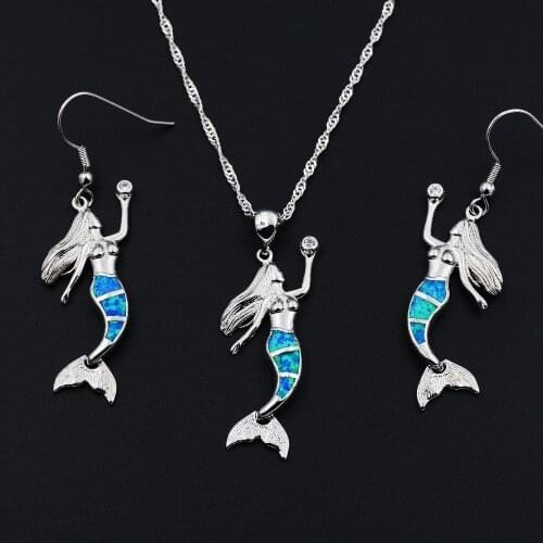 Fashion Women Pendant Jewelry Set Necklace And Earrings Fire Opal Wedding Anniversary Girl Christmas Party Gift