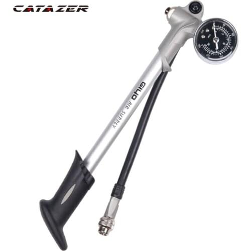 300PSI Air Supply Inflator Bicycle Pump To Inflate Fork Shock Fits Schrader with Psi/bar Gauge Bleeder Foldable Hose Tire Pump