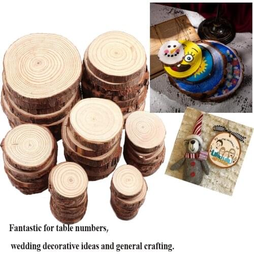 1 Pack Unfinished Pine Natural Round Wood Slices Circles With Tree Bark Log Discs For DIY Crafts Wedding Party Painting Decor