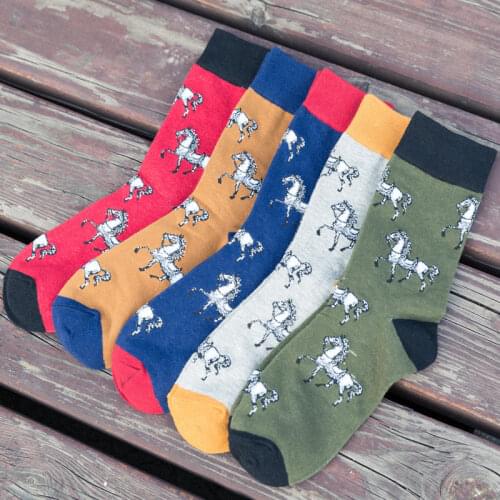 New Autumn And Winter Mens Casual Horse Animal Print Crew Short Socks 1 Pair