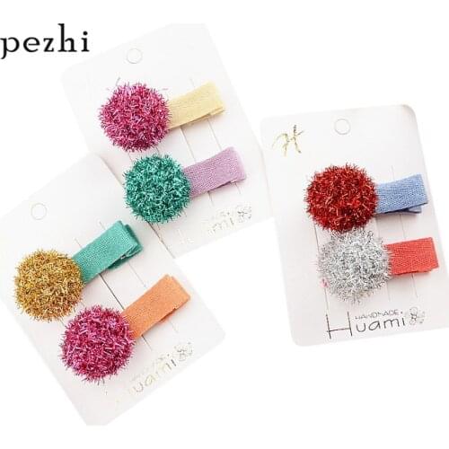 New handmade gold wire ball hair clip Childrens cotton belt duckbill clip colorful ball headwear hair accessories