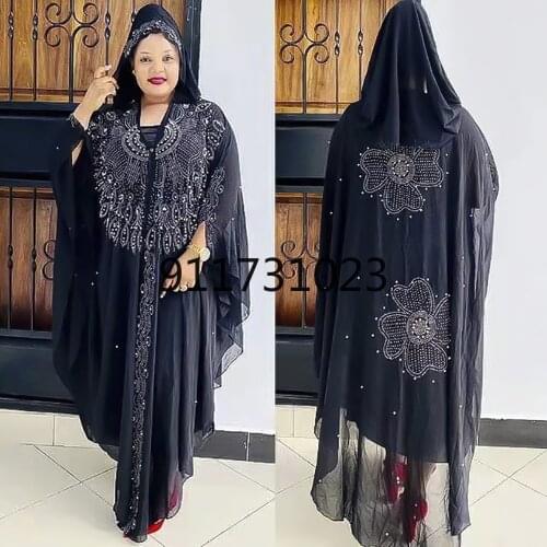 Open Abaya Dubai Turkey Muslim Hooded Dress Women 2021 Chiffon Kaftan Beads Luxury Cardigan Plus Size Boubou Islamic Clothing