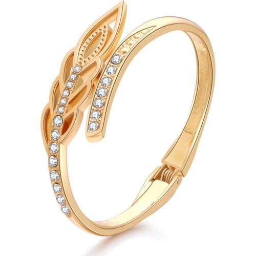 Luxury Gold Leaf Crystal Bracelet for Women Fashion Bracelet With Female Charm Party Jewelry Gifts