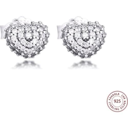 In My Heart Stud Earring 925 Sterling Silver Clear CZ Pave Earrings for Women Wedding Jewelry Accesorios pendientes