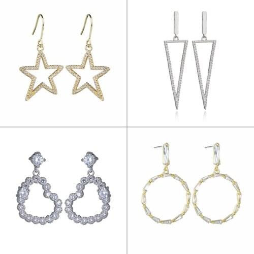 Copper Alloy Earrings For Women 2021 Trend European American Earrings Hooks Set AAA Zircon Five Star Symmetry Eardrop Jewelry
