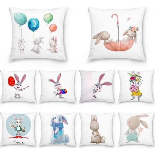 Cute Cartoon Rabbit Easter Egg Pattern Pillowcase for Home Sofa Car Waist Throw Cushion Cover Square Protective Cover
