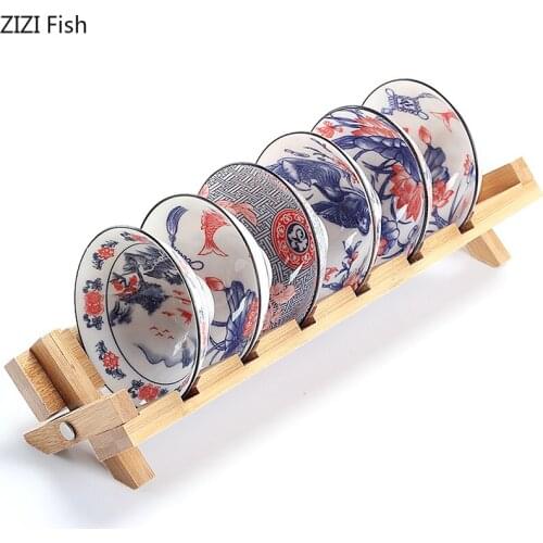 Blue and White Kung Fu Tea Cup with Cup Holder Six-piece Suit Hand Painted 90ml Green Tea Tieguanyin Teacup Office Study Tea Set