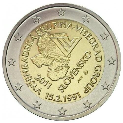 Slovakia 2011 The 20th Anniversary of the Wisgrad Group 2 Euro Real Original Coins True Euro Collection Commemorative Coin Unc