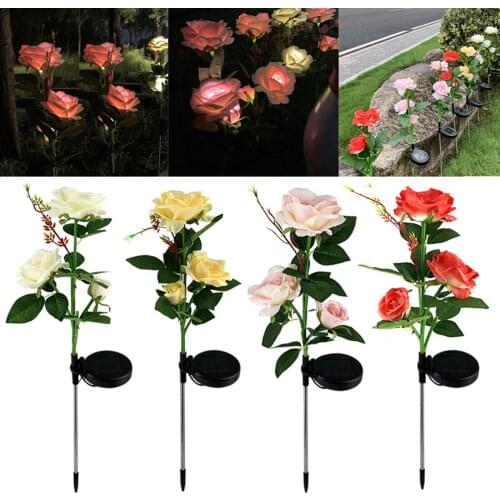3 Heads Rose Flower Solar LED Light Decorative Outdoor Lighting Lawn Lamp Solar Garden Stake Lights luces solares para exterior