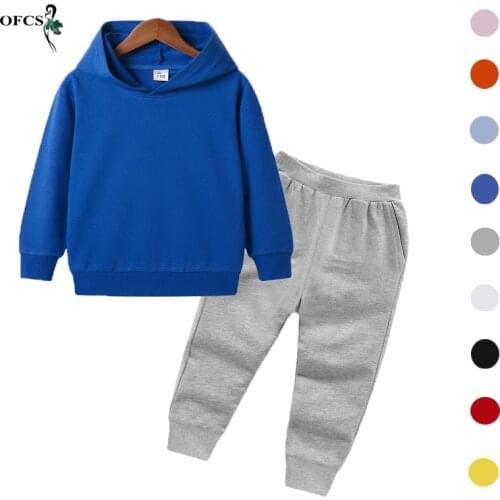Spring Boys Girl Clothes Solid Color 2-12Years Old Kids Suits Casual Baby Hoodies + Pants 2PCS Sets Children Clothing Tracksuits