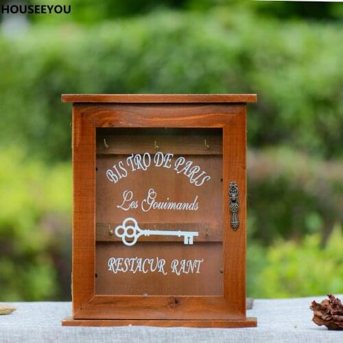 Vintage European Style Wooden Key Storage Box Cabinet Holder with Hanging Hooks Letter Rack Shelf Home Decors