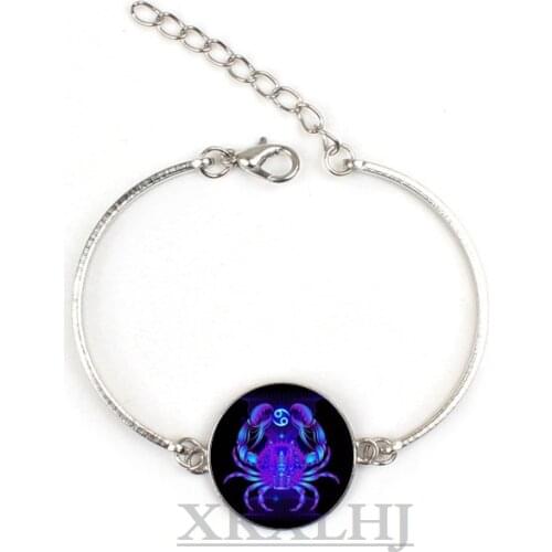 XKXLHJ 12 Constellation Virgo Leo Aries Gemini Art Glass Metal Bracelet Fashion Lady Lucky Bracelet Jewelry
