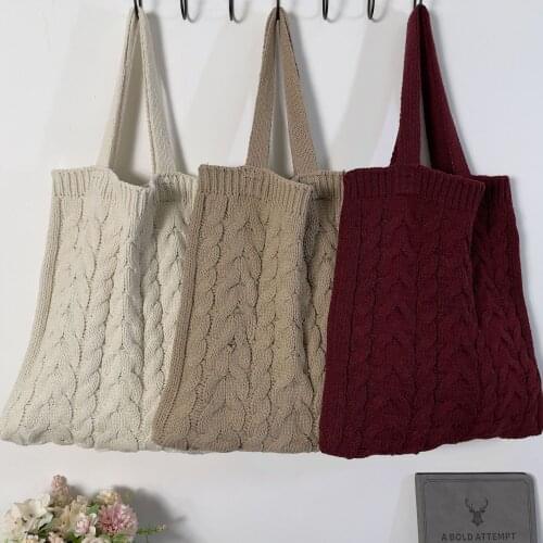 Japanese Style Custom Crochet Fashion Hand Weave Handbag Women Casual Tote Knitted Daily Acrylic Cable Shopping Shoulder Bag