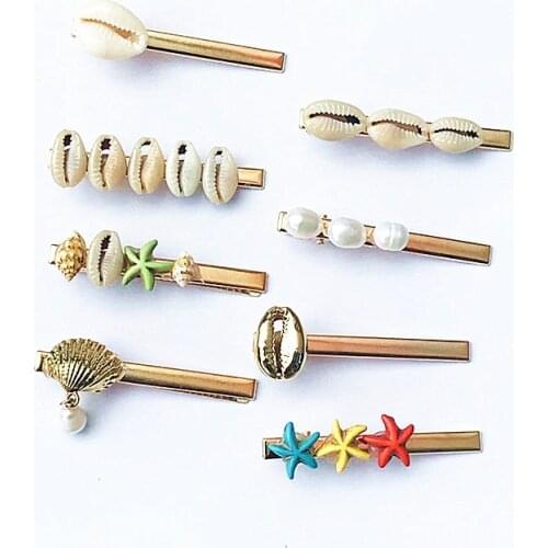 Bohemian shell hairpin young girl fashion pearl hairpin starfish hair accessories ladies charm jewelry beach holiday