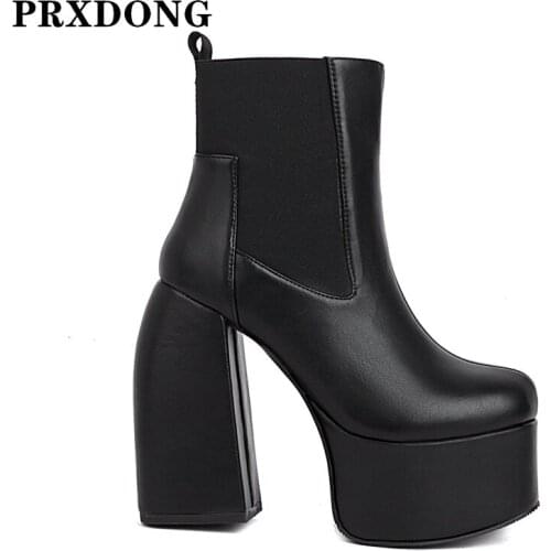 New Fashion Women Ankle Boots Chunky High Heel Thick Platform Black Autumn Winter Warm Shoes Dress Party Office Lady Short Boots
