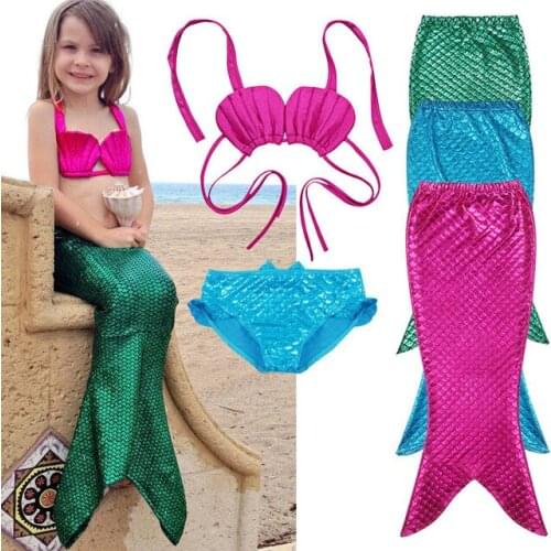 2018 Mermaid Ariel princess Cosplay costume 3PCS Girl Kids Mermaid Tail Swimmable Bikini Set Bathing Suit Fancy