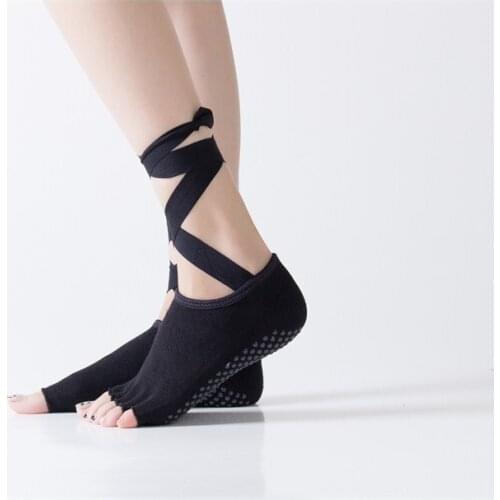 2020 new Cotton Ladies Yoga Grain Socks Bottom Five Finger Socks Open Toe Back Dance Socks Laces Non-slip Yoga Socks for Girl