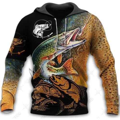 3D Print Fashion Animal Pike Fishing Art Camo Men Women Sportswear Casual Hoodie Zipper / Sweatshirt /Jacket Top Plus Size S-173