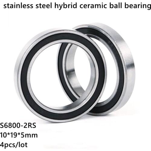 4pcs S6800-2RS S6800RS bicycle hub Bottom Brackets repair stainless steel hybrid SI3N4 ceramic ball bearings 6800 2RS 10x19x5 mm