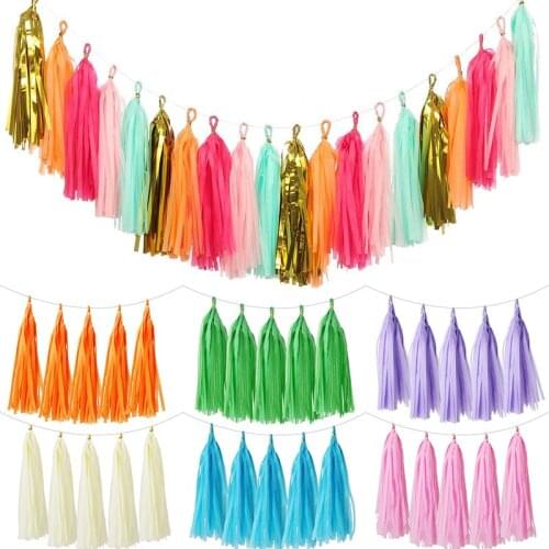 5pcs/lot Mixed DIY Tissue Paper Tassel Garland for Wedding Kids Birthday Party Decorations Baby Shower Favors Supplies