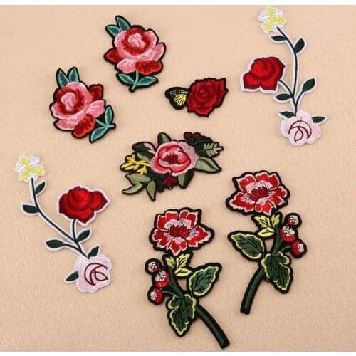 50pcs/lot Rose Flower Embroidery Patches Letters Clothing Decoration Accessories Diy Iron Heat Transfer Applique Clothes