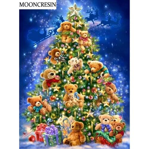 5D Diamond Painting Cross Stitch Cartoon Bear Diy Diamond Embroidery Needlework Handcraft Mosaic Painting Christmas Tree Decor