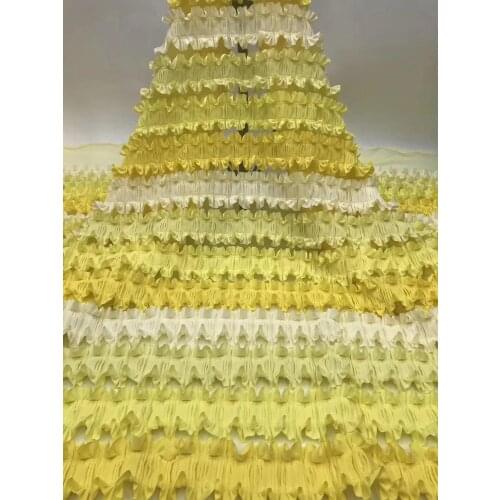 6 colors (5yards/pc) Yellow African party French net lace fabric with paralleled plicate design for beautiful party dress FZZ733