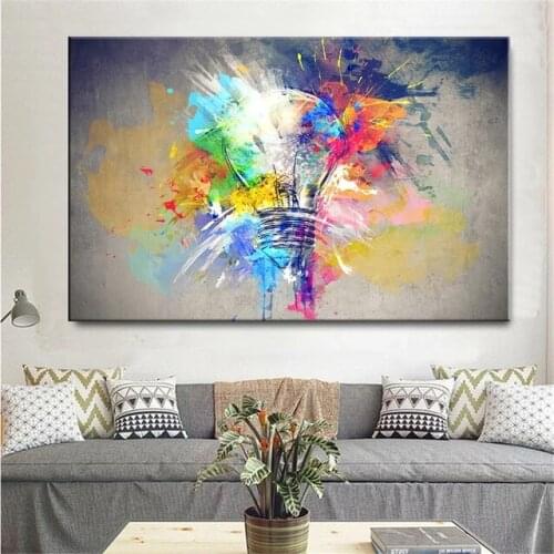 Abstract Creativity Light Bulb Thinking Light Aesthetics Canvas Painting Wall Art Pictures for Living Room Home Artwork Decor