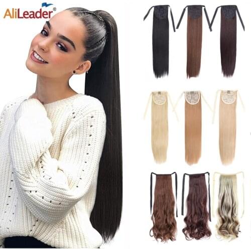 Alileader Sleek Ponytails Ombre Drawstring Long Straight Ponytail Synthetic Claw On Short Ponytail Clip In Hair Tail For Women