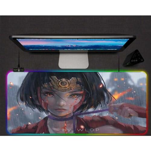 Mairuige Large Mouse Pad RGB Mouse Pad War Girl LED Color Backlight Computer Notebook Office Desk Animation Mouse Pad 30x80cm
