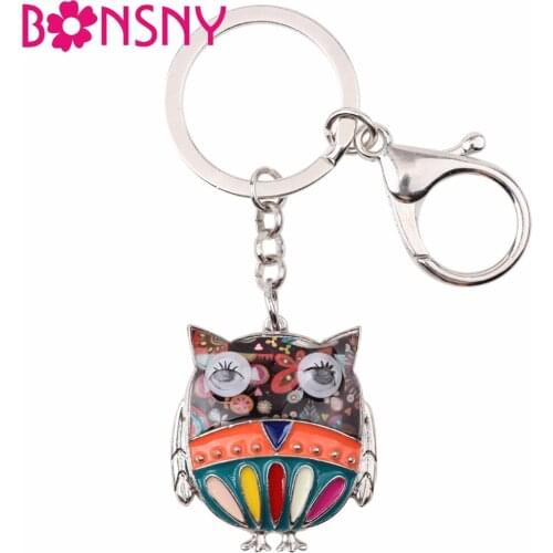 Bonsny Alloy Owl Key Chain Key Ring Bag Pendant Car Key Holder 2017 New Enamel Keychain Charm Jewelry For Women Accessories