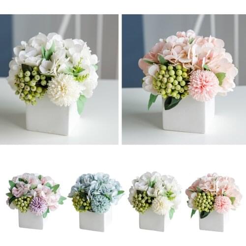 Silk Hydrangea Flower with Ceramic Vase Wedding Events Birthday Home Decor